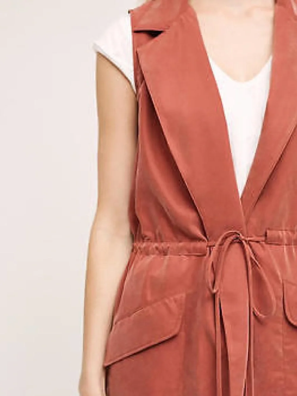 Elevenses | Anthro Old Town Open Front Tie Waist Lightweight Pocket Utility Vest - Picture 1 of 15